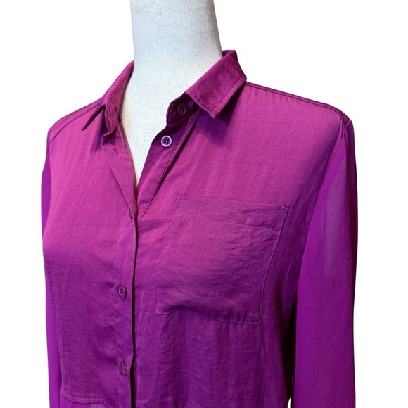 Free People Magenta Best of Both Worlds Button-Down 1/2 Sheer Shirt Size S #1664 - Picture 3 of 8